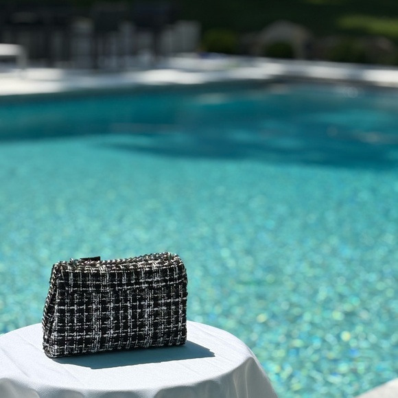 Badgley Mischka Black and White Tweed Clutch New